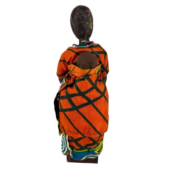 VTG African Woman‎ Figurine w/ Baby Handcrafted Wood & Fabric Folk Art Doll 8" - Picture 7 of 9